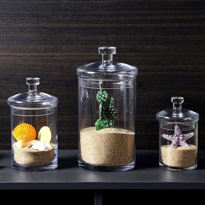 MyGift Glass Apothecary Jar Set with Clear Lid - Decorative Kitchen and Bath Storage Canisters, Wedding Centerpiece Jars, Candy Buffet with Lids