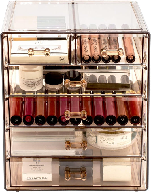 Sorbus Acrylic Clear Makeup Organizer - Big & Spacious Cosmetic Display Case - Stylish Designed Jewelry & Make Up Organizers and Storage for Vanity, Bathroom (4 Large, 2 Small Drawers) [Bronze Glow]