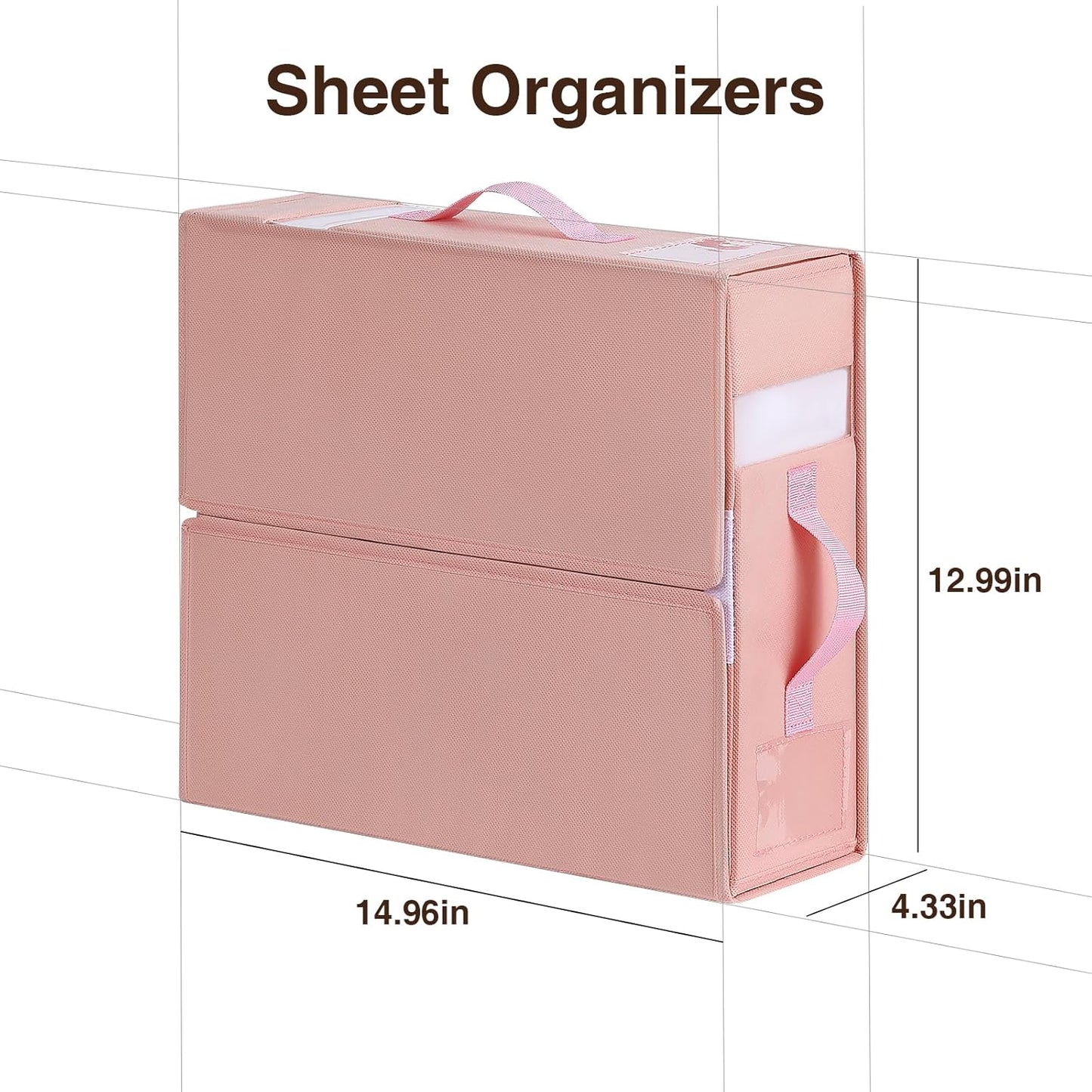 DIMJ Bed Sheet Organizers 6Pack, Folding Sheet Bedding Storage Organizer, linen closet organizer with Window Handle (Queen or King Size) for Bed Sheets Duvet Covers Pillowcases