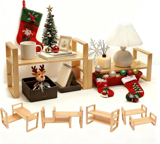 Desk Shelves Desktop Organizer Shelf - No Assembly Needed Holds 130lbs for Desk Organizers and Accessories Corner Bookshelf Table Top Shelving in Office, Books, Bathroom Storage-Pine Nature Wood Color