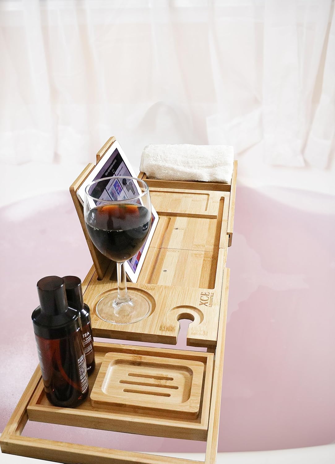 XcE Foldable Bathtub Tray Expandable to 105cm for Luxury Bath, Bath Tray for Bathtub (Bamboo)