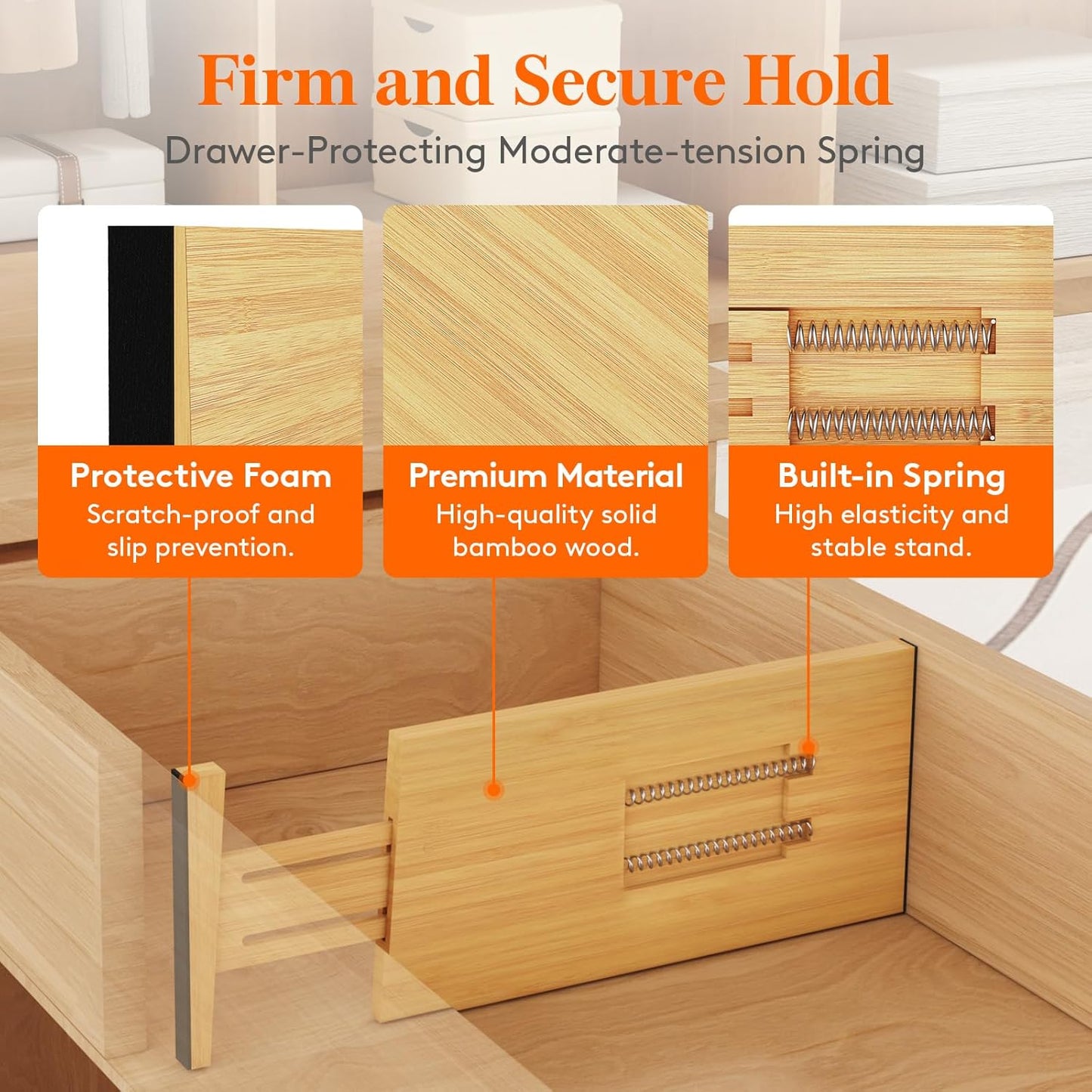 Lifewit 8 Pack 5" Deep Bamboo Drawer Dividers, 13-16.5" Expandable Drawer Organizers for Clothes, Adjustable Dresser Drawer Divider, Clothing Drawer Separators for Dresser, Bedroom, Bathroom, Kitchen