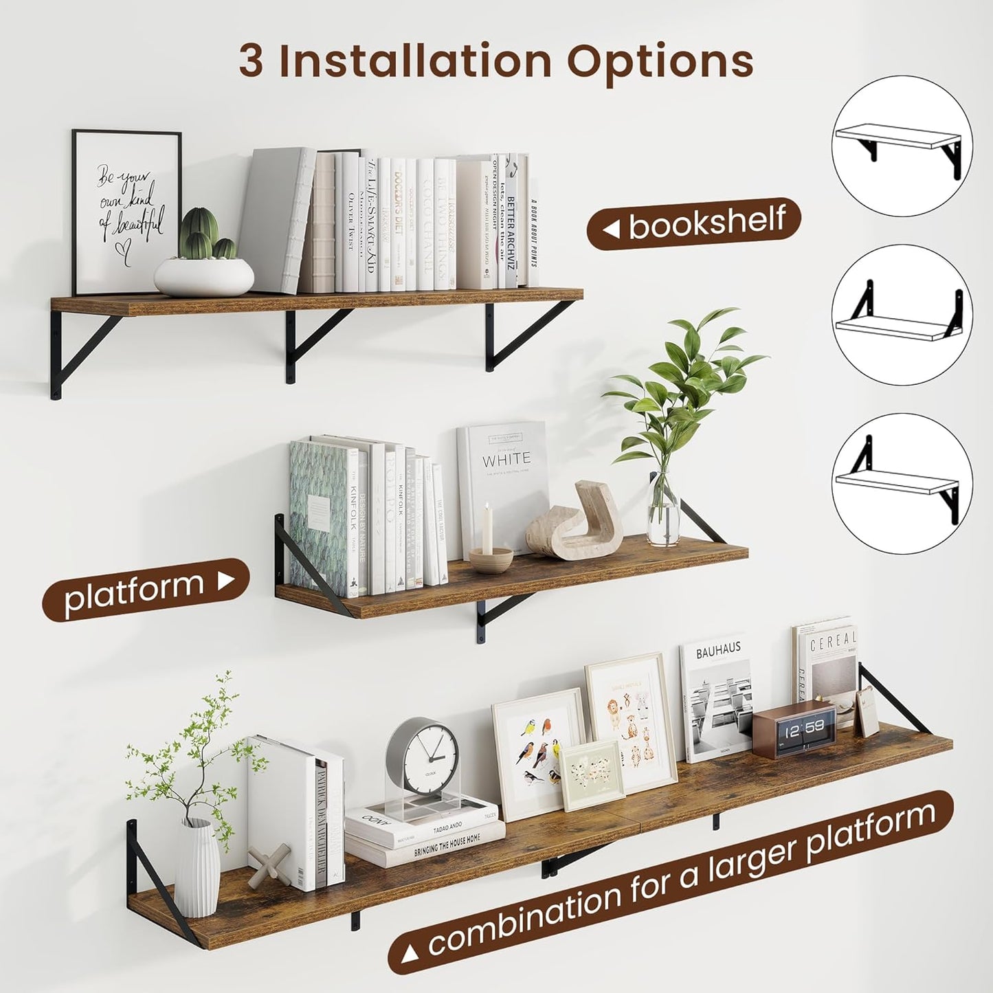 Axeman Deep Floating Shelves for Wall - 36 Inch Wide x 10 Inch Deep Floating Shelves Set of 2 -Rustic Wide Wall Shelves for Living Room Bathroom Bedroom