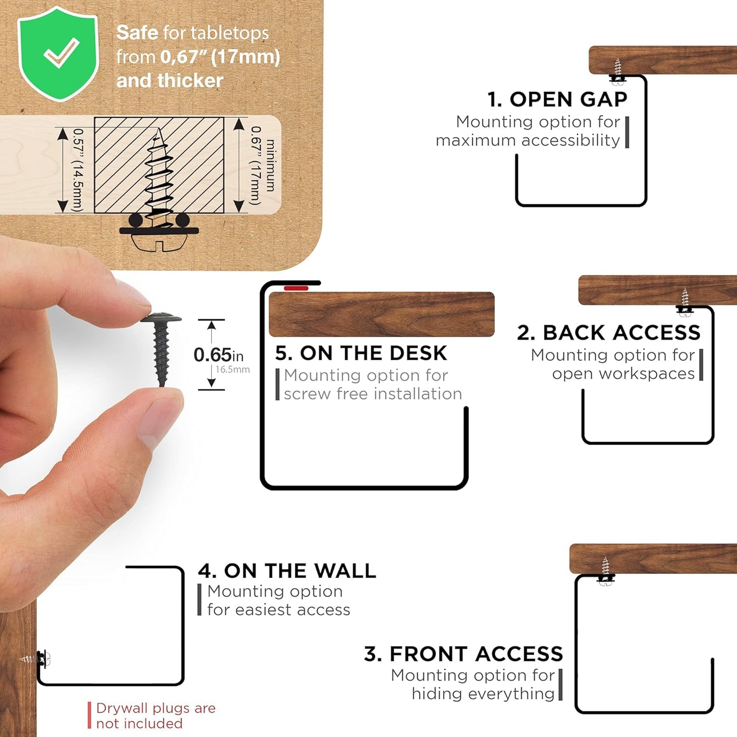 Under Desk Cable Management Tray - No Drill Organizer for Glass Desk. Perfect Standing Cable Management Rack (Black Wire Tray - Single 17'')