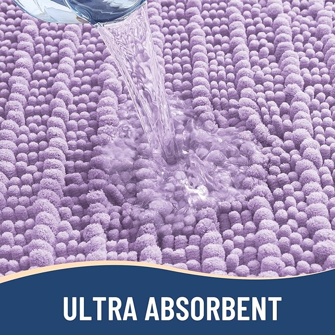 Arotive Luxury Chenille Bathroom Rug Mat, Extra Soft Thick Absorbent Shaggy Bath Rugs, Non-Slip Machine Wash Dry, Plush Bath Mats for Bathroom, Shower and Tub, 60x24, Light Purple