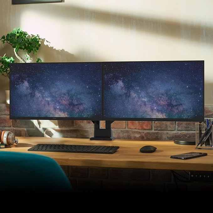 Pixio PS1D Wave Black Dual Monitor Arm Stand Desk Mount - Fits up to 32 inches Monitors and up to 19.8lbs. VESA Compatibility and Integrated Cable Management