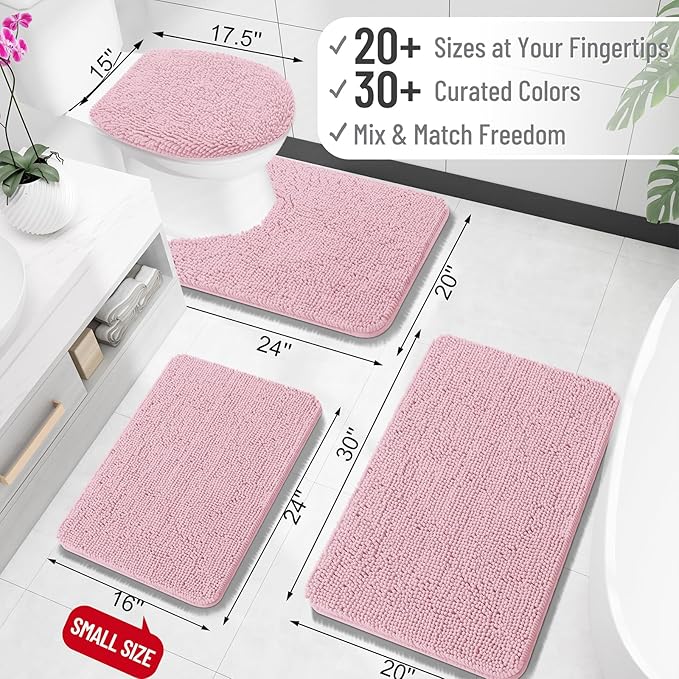 OLANLY Bathroom Rugs 36x24, Extra Soft Absorbent Chenille Bath Rugs, Rubber Backing Quick Dry, Machine Washable Bath Mats for Bathroom Floor, Tub and Shower, Home Decor Accessories, Dusty Rose
