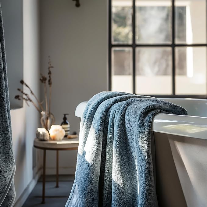 SALBAKOS 100% Turkish Cotton Jumbo Bath Sheet Towel Oversized 40x80 inch | Premium Hotel & Spa Quality, Soft, Absorbent, XL Bath Towels | Made in Turkey (Pack of 1, Blue, Jumbo Bath Sheet)