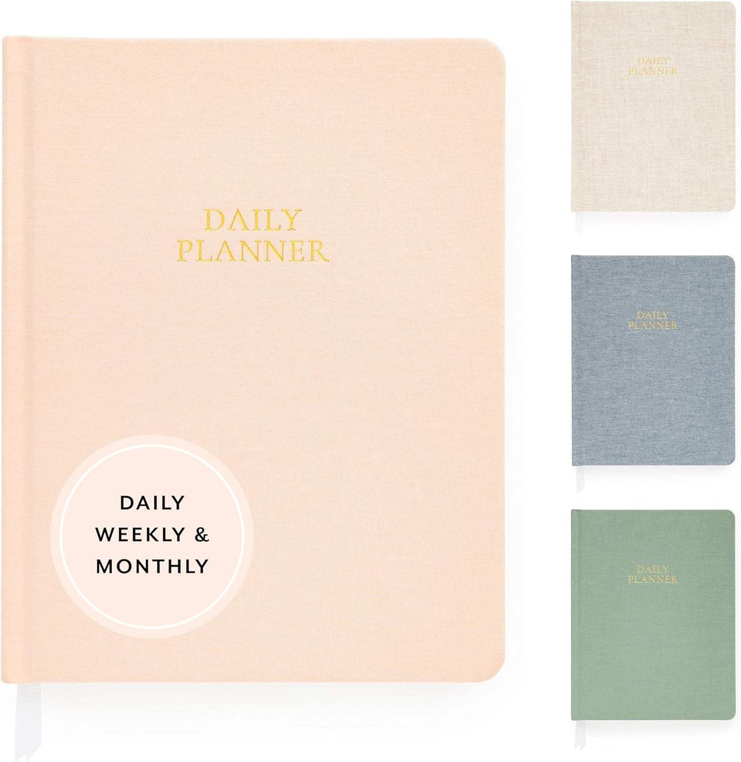 Sugar Paper Undated Daily Planner, Fabric Cover, 7 x 9 Inches, Hardcover Weekly Planner (Pale Pink)