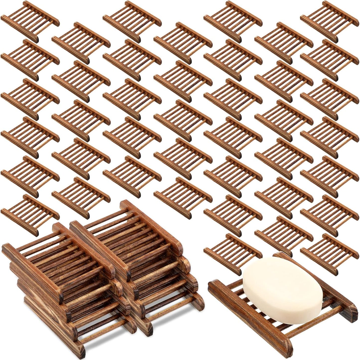 Bamboo Soap Dish Wooden Hand Craft Soap Case for Shower Rectangular Bathtub Shower Dish Accessories for Home Bathroom Kitchen Sponges(Charcoal,50 Pack)