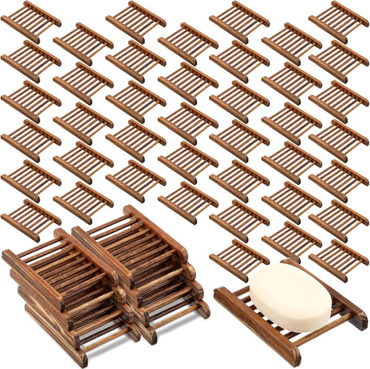 Bamboo Soap Dish Wooden Hand Craft Soap Case for Shower Rectangular Bathtub Shower Dish Accessories for Home Bathroom Kitchen Sponges(Charcoal,50 Pack)