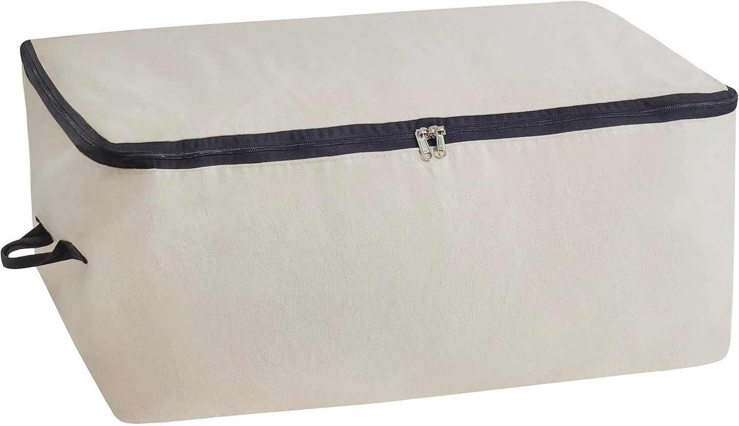 Canvas Under Bed Storage Bag With Zipper for Comforters, Blankets & Pillows - Extra Large Bed Linen Storage - Breathable, Sturdy, Double Stitched With Handles (1 Bag)