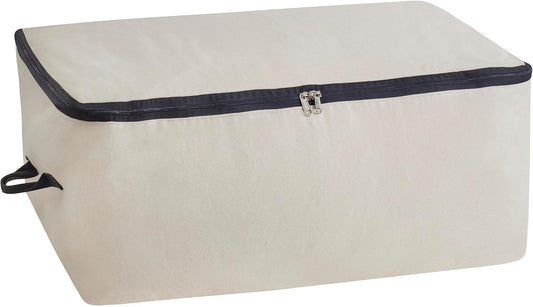 Canvas Under Bed Storage Bag With Zipper for Comforters, Blankets & Pillows - Extra Large Bed Linen Storage - Breathable, Sturdy, Double Stitched With Handles (1 Bag)