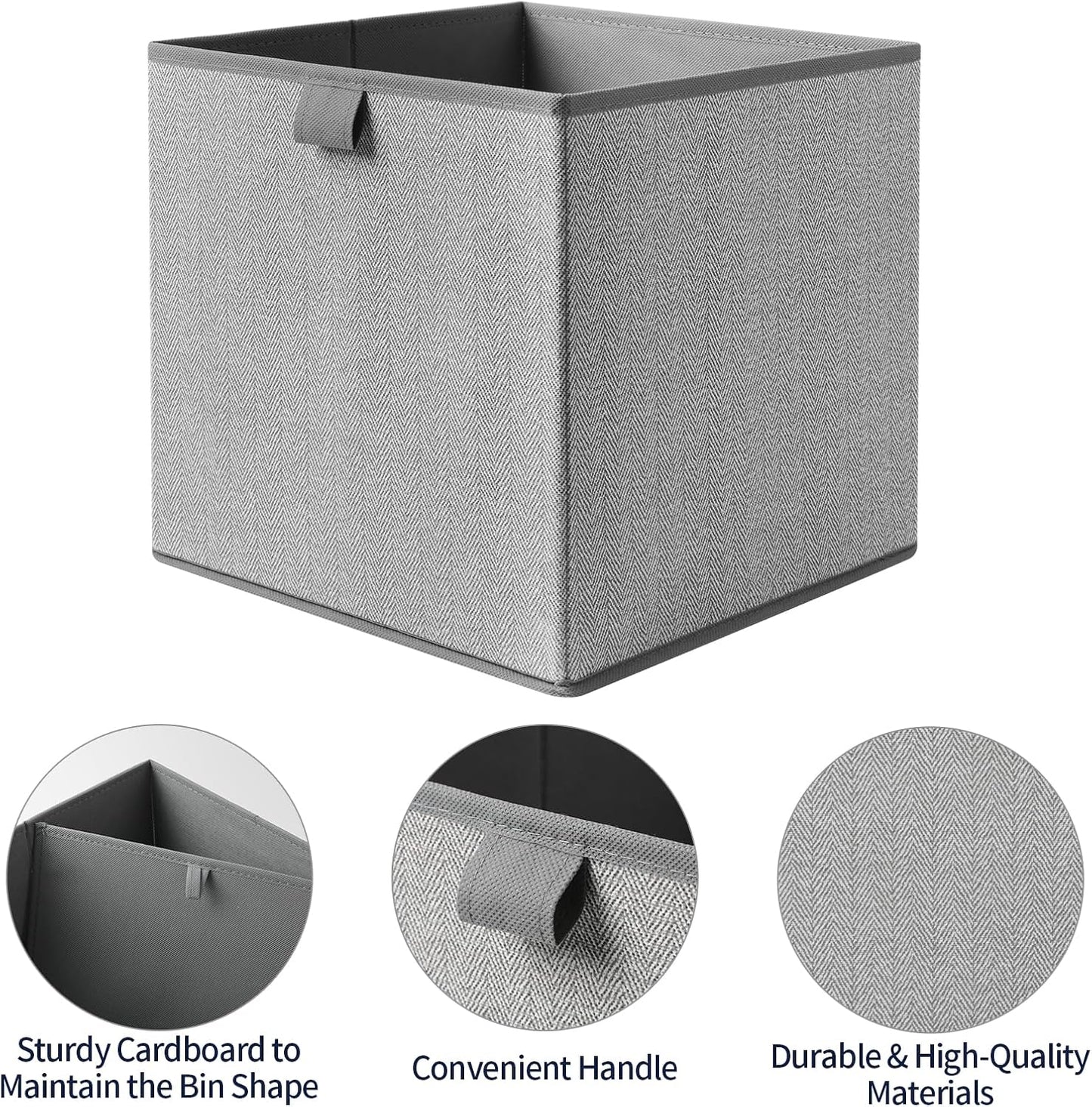 Storage Baskets, 11.8-Inch Woven Fabric Bins, Storage Cubes with Reinforced Handles, Organizer Bins for Closet Shelves, Foldable, for Toys, Clothes, Natural Beige (3PCS/Grey-11.8*11.8*11.8inch)