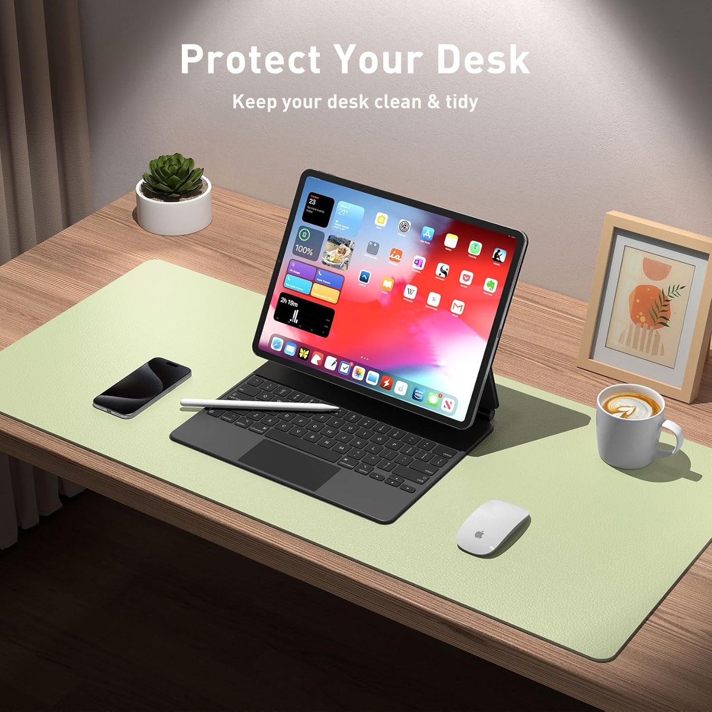 Aothia Leather Desk Pad Protector, Mouse Pad, Office Desk Mat, Non-Slip PU Leather Desk Blotter, Laptop Desk Pad, Waterproof Desk Writing Pad for Office and Home (Grass Green, 36" x 17")