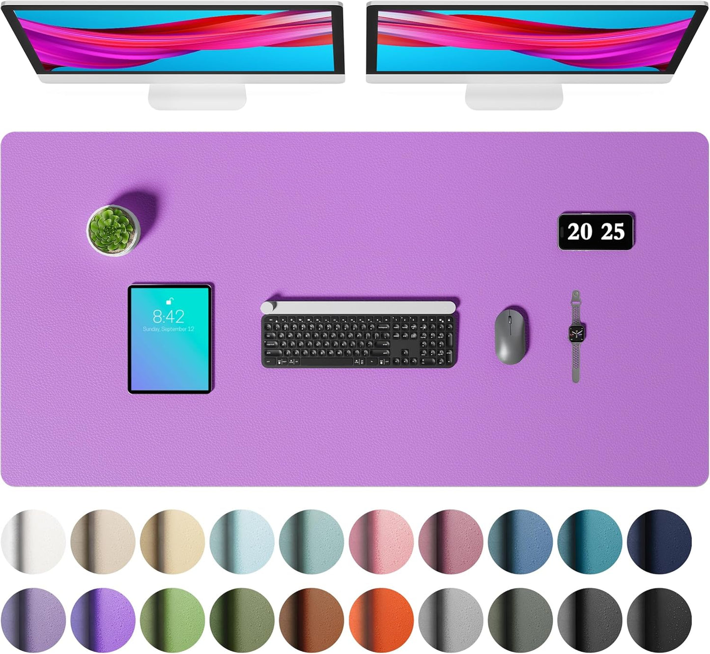 Aothia Faux Leather Desk Mat – Large Mouse Pad, Non-Slip PU Leather Blotter, Waterproof Writing Surface for Office and Home (Iris Violet, 47.2" x 23.6")