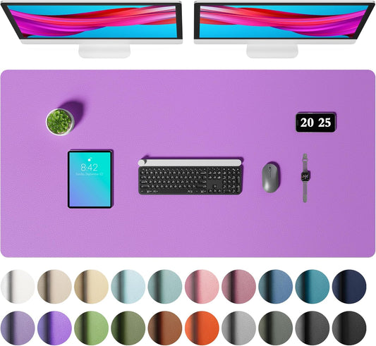Aothia Faux Leather Desk Mat – Large Mouse Pad, Non-Slip PU Leather Blotter, Waterproof Writing Surface for Office and Home (Iris Violet, 47.2" x 23.6")