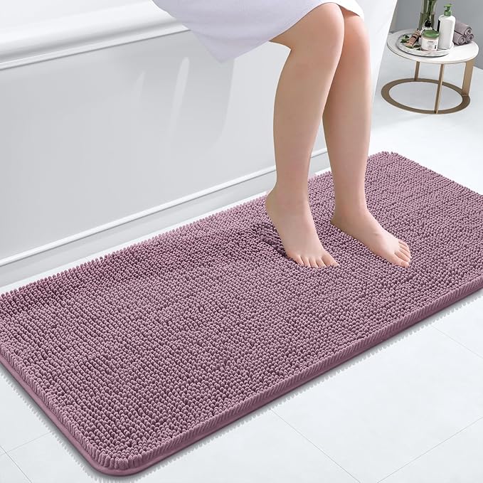 OLANLY Bathroom Rugs 47x20, Extra Soft Absorbent Chenille Bath Rugs, Rubber Backing Quick Dry, Machine Washable Bath Mats for Bathroom Floor, Tub and Shower, Home Decor Accessories, Deep Plum