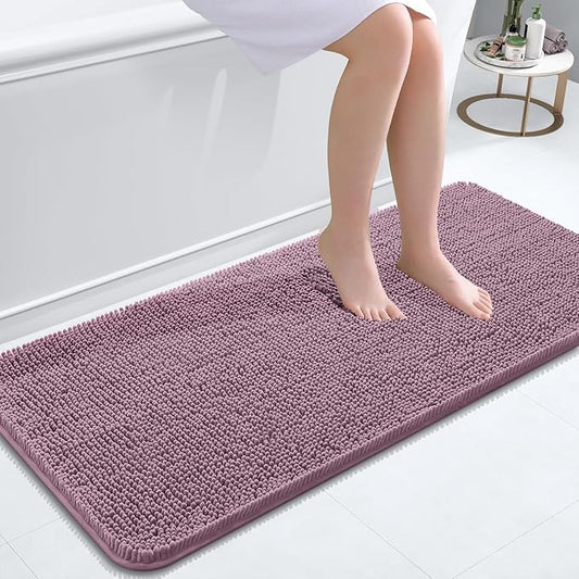 OLANLY Bathroom Rugs 47x20, Extra Soft Absorbent Chenille Bath Rugs, Rubber Backing Quick Dry, Machine Washable Bath Mats for Bathroom Floor, Tub and Shower, Home Decor Accessories, Deep Plum