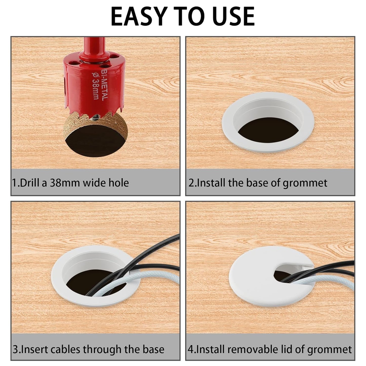 1.5 Inch(38mm) Desk Grommet,13 Pieces Cable Grommet, Desk Hole Cover for Cables with Hole Saw,Plastic Cable Cord Wire Hole Cover for Desk, Table,Cabinet,Countertop and Other Furniture(Whitek)