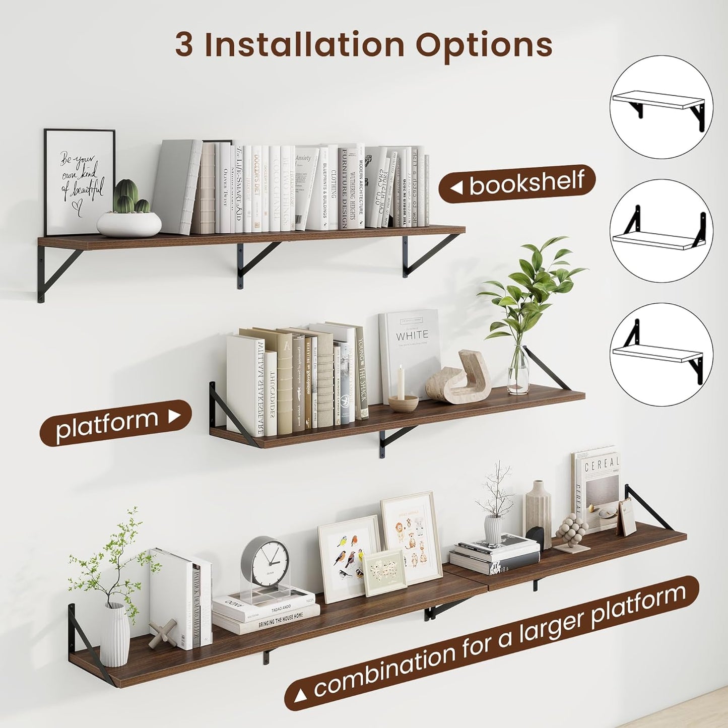 Axeman Deep Floating Shelves for Wall - 48 Inch Wide x 10 Inch Deep Floating Shelves Set of 2 -Walnut Wide Wall Shelves for Living Room Bathroom Bedroom