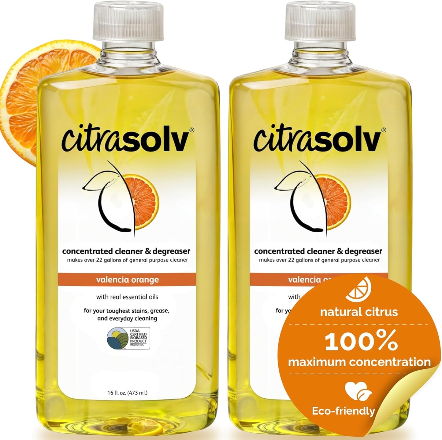 Citra Solv - Concentrated Household Cleaner & Degreaser - Valencia Orange Scent - 16 Fl Oz, Natural Ingredients, Non-Toxic, Biodegradable, 2 Pack