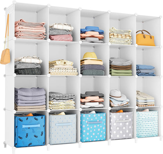 HOMIDEC 20-Cube Storage Shelf, Storage Bookcase Bookshelf with Metal Hammer, Storage Cubes Organizer Cabinet for Kids, Closet, Bedroom, Bathroom, (11.8x11.8x11.8 inch)