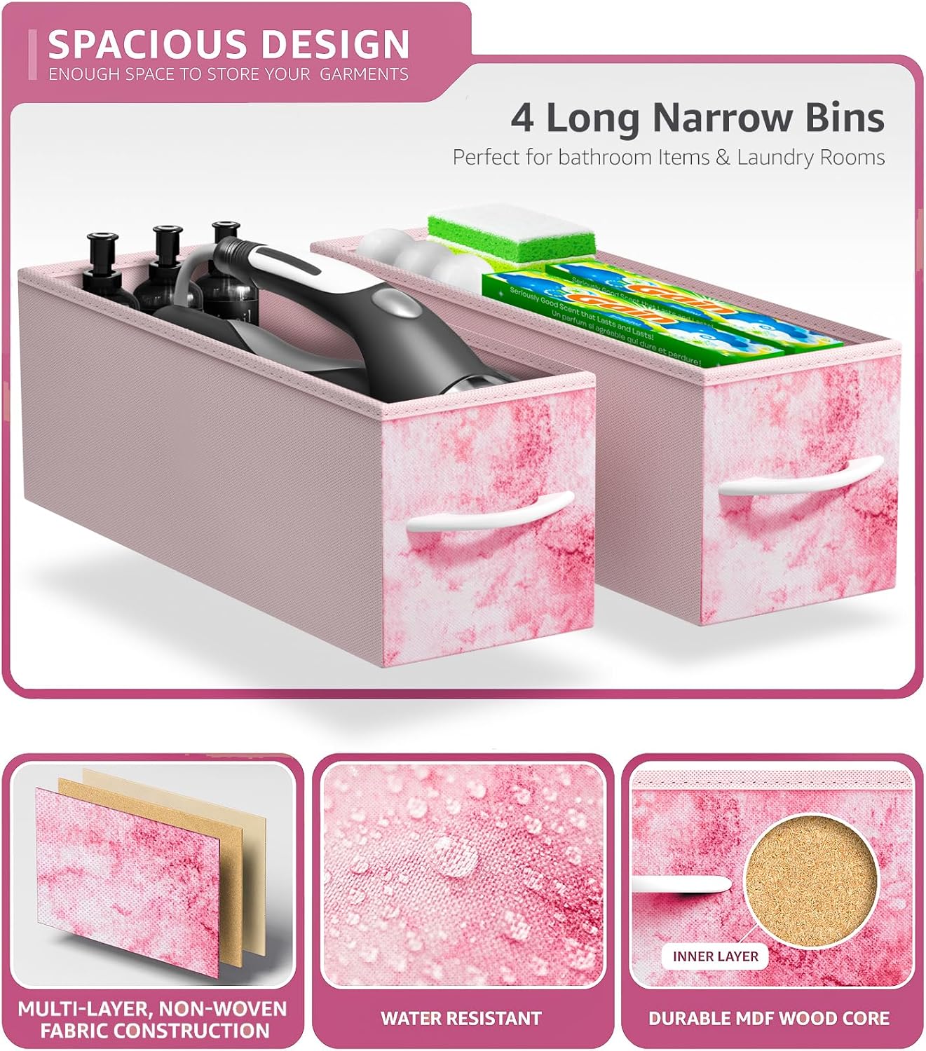 Sorbus Kids Narrow Dresser with 4 Drawers - Vertical Slim Storage Chest of Drawers with Steel Frame, Wood Top & Easy Pull Fabric Bins for Small Spaces, Closets, Bedroom, Bathroom & Laundry