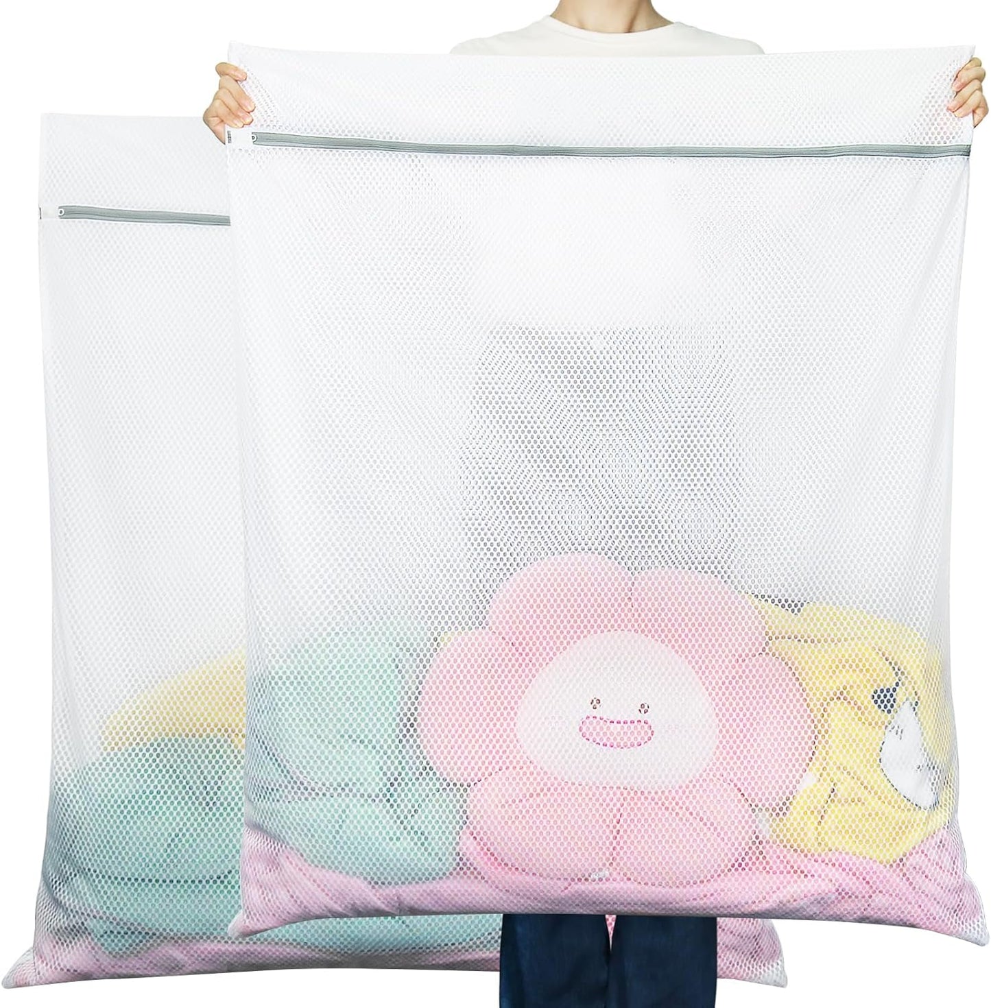 Vivifying Mesh Laundry Bags, 2 Pack XXXL Extra Large Honeycomb Laundry Bags with Zipper for Washing Machine, Coats, Stuffed Toys, Blanket, Sweater, Delicates Clothes