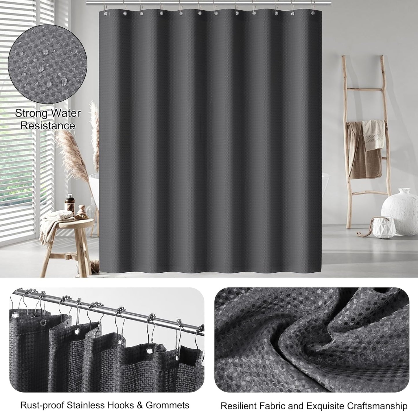 Bathroom Accessories Set - 24PCS Bathroom Set with Shower Curtain and Rugs, Trash Can, Toilet Brush Holder Set & Soap Dispenser – Stylish & Functional Bath Decor for Home, Apartment, Grey
