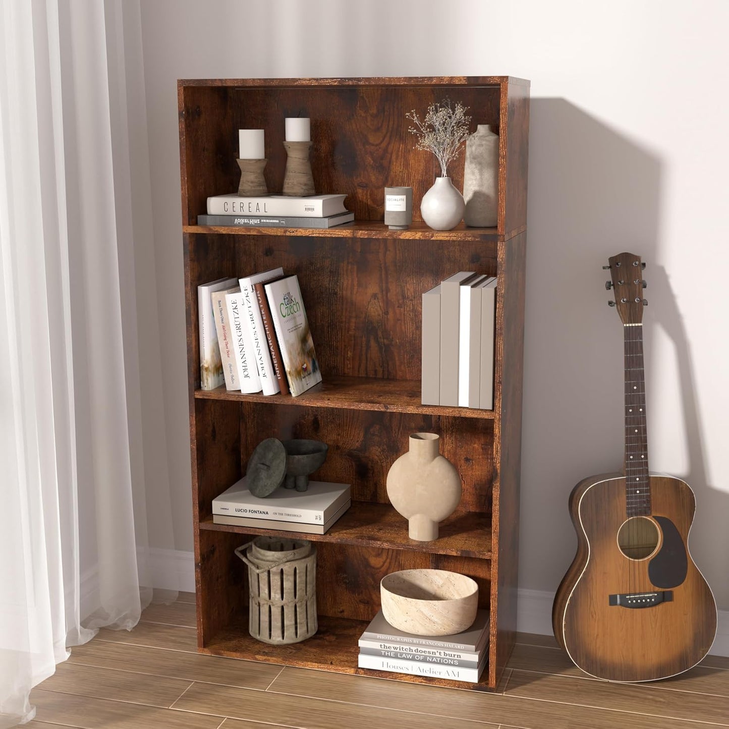 Wooden Cube Storage Organizer,Low Bookcase Storage Display Organizer (Brown, 4 Cube-W(23.6inch))