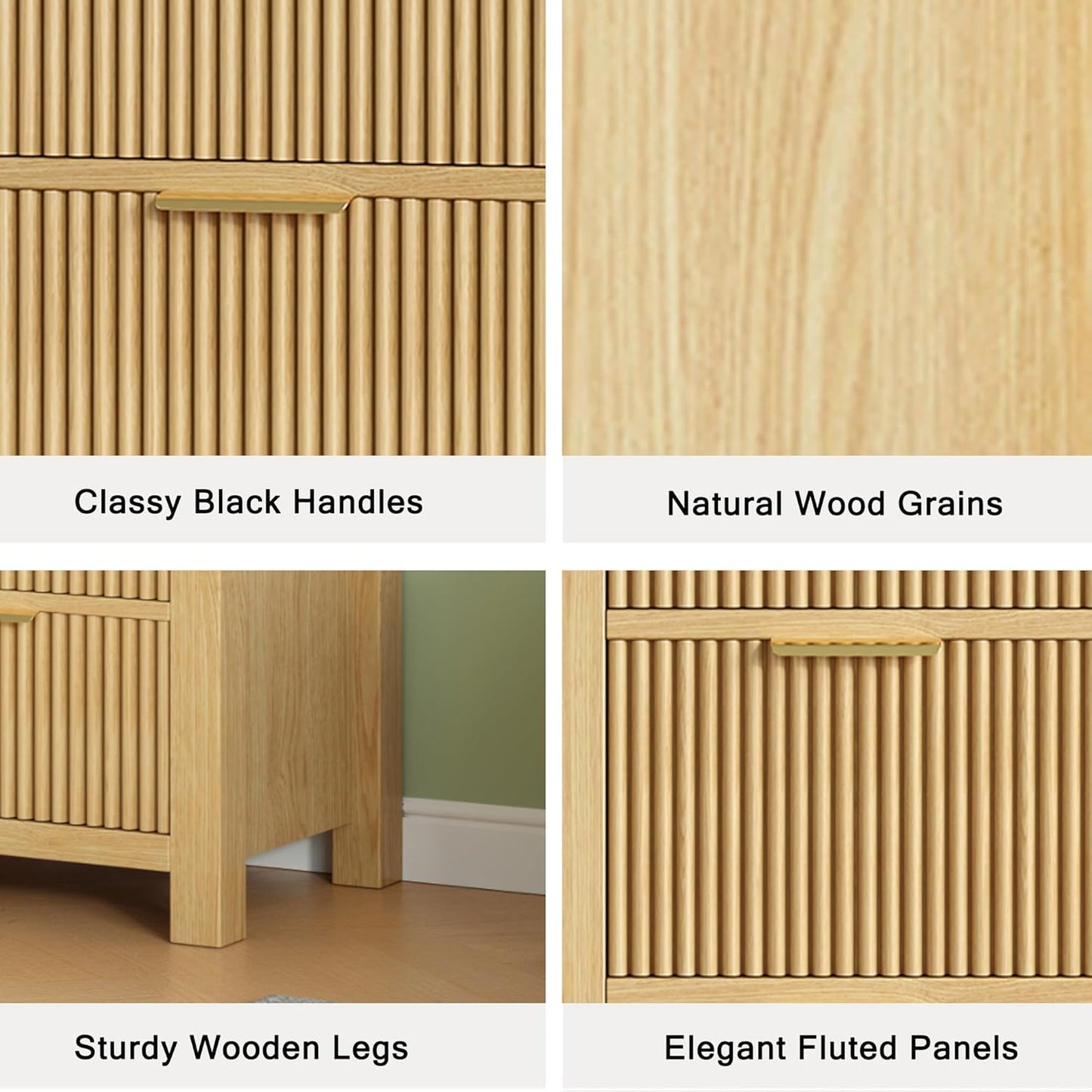 Mid-Century Modern Tall Wooden Dresser with 8 Spacious Drawers, Entryway Storage Chest with Smooth Metal Handles, Bedroom Clothes Organizer for Entryway, Office, and Small Spaces, Natural X2