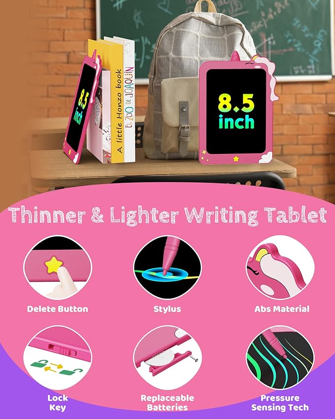 TEKFUN Toddler Girl Toys, 2 Pack LCD Writing Tablet for Kids, Doodle Board Dinosaur Toys, Travel Essentials Toys for 3 4 5 6 Year Old Boys Girls, Easter Birthday Christmas Gifts (8.5inch Pink&Pink)