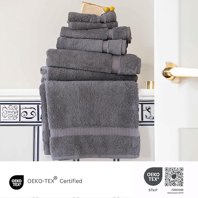 SALBAKOS 100% Turkish Cotton 6-Piece Towel Set | Heirloom Quality Hotel & Spa Collection | Ultra Soft, Super Absorbent 2 Washcloth, 2 Hand, 2 Bath Towel Sets | Made in Turkey (Gray, 6 Piece Towel Set)