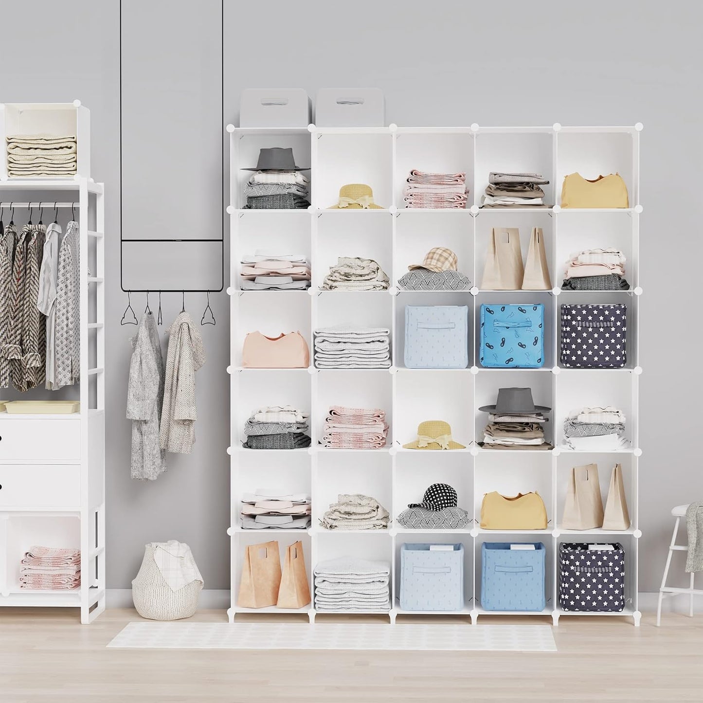 HOMIDEC Closet Organizers and Storage, 9 Cube Storage Organizer, Portable Closet Organizer Cubes Shelves for Clothes, Bedroom, Kids Room, Bathroom, Wardrobe, White