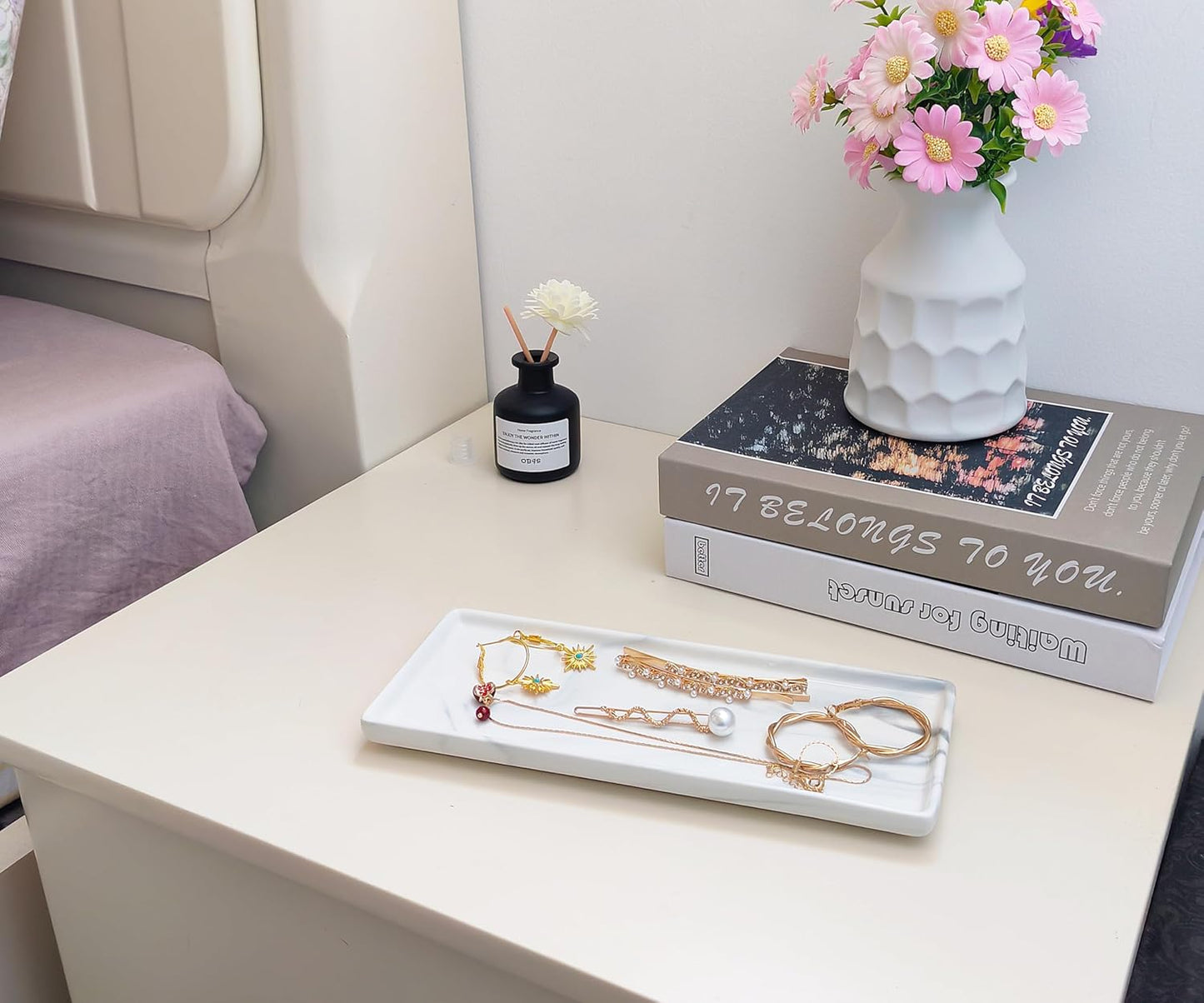 9.2" Porcelain Small Bathroom Tray, Ceramic Countertop and Vanity Tray for Cosmetics, Perfume, Jewelry, Candle - Kitchen Soap Tray for Kitchen Counter (Gray)