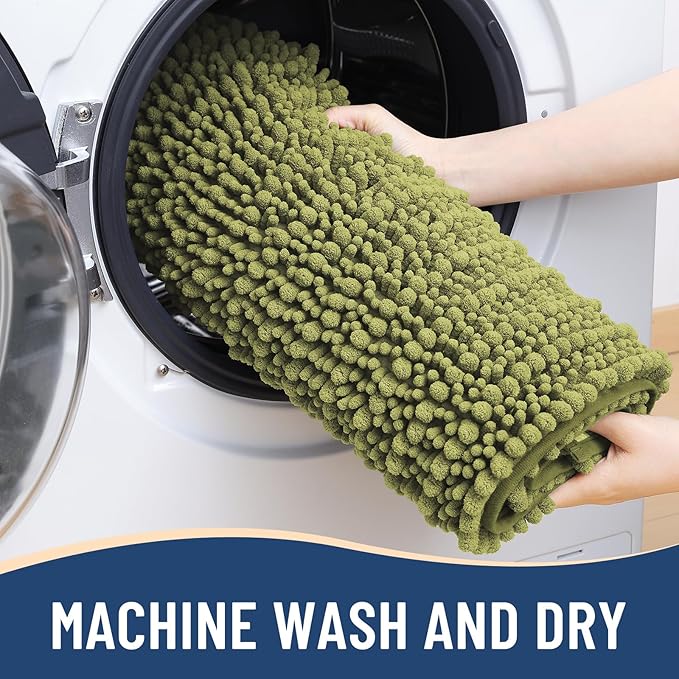 Arotive Luxury Chenille Bathroom Rug Mat, Extra Soft Thick Absorbent Shaggy Bath Rugs, Non-Slip Machine Wash Dry, Plush Bath Mats for Bathroom, Shower and Tub, 24x16, Willow Green