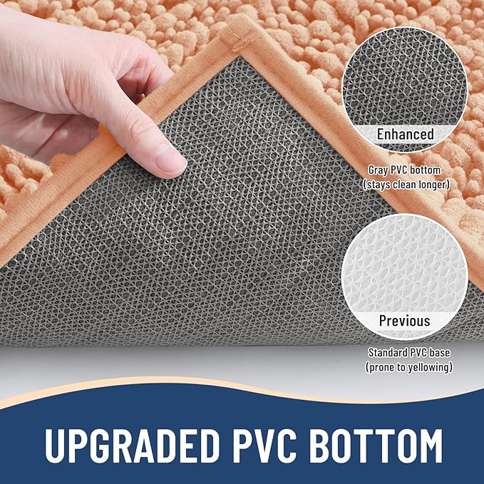 Arotive Luxury Chenille Bathroom Rug Mat, Extra Soft Thick Absorbent Shaggy Bath Rugs, Non-Slip Machine Wash Dry, Plush Bath Mats for Bathroom, Shower and Tub, 47x24, Peach