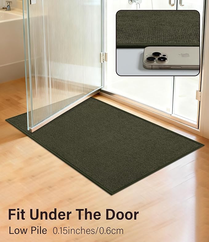 YIHOUSE Bathroom Rugs Mat Contour 16x24, Non Slip Quick Dry Bath Mats for Bathroom Absorbent Ultra Thin Bath Rugs Machine Washable Fit Under Door for Sink, Cabinet, Laundry (Dark Green, 16"x24"-U)