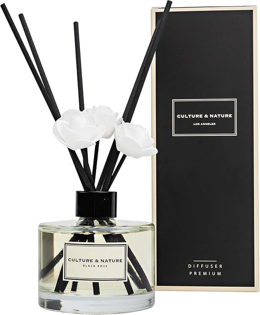 CULTURE & NATURE Reed Diffuser Set 6.7oz (200ml) Black Rose Scented Diffuser with Sticks Home Fragrance Reed Diffuser for Bathroom Shelf Decor