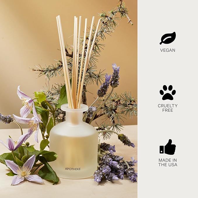 Apotheke Luxury Scented Reed Diffuser for Home, Wild Mint & Ivy - 6.7 Fl Oz Essential Oil Aromatherapy - 10 Rattan Scent Sticks Room Diffuser - Long-Lasting Fragrance for Bedroom, Home, Bathroom