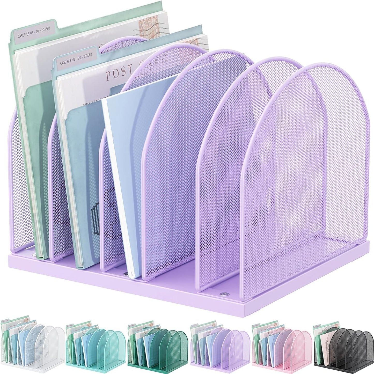gianotter Desktop File Organizer, Desk Organizer with 5 Compartments, Paper Organizer for Desk, Workspace Organizers for Office Supplies (Purple)