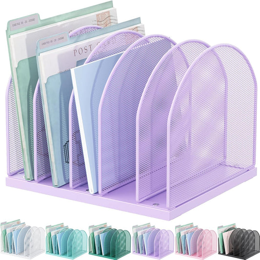 gianotter Desktop File Organizer, Desk Organizer with 5 Compartments, Paper Organizer for Desk, Workspace Organizers for Office Supplies (Purple)