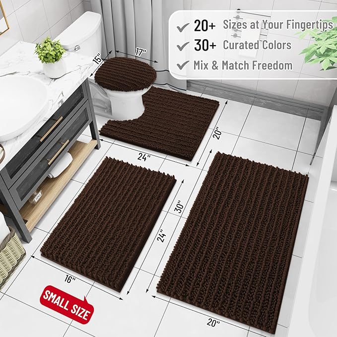 Arotive Luxury Chenille Toilet Rugs U-Shaped, Extra Soft Thick Absorbent Bathroom Mat, Non-Slip Shaggy Plush Contour Rugs, Machine Wash Dry Bath Mat for Toilet Base, 24x20, Brown