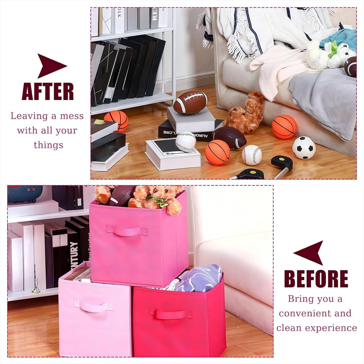 Karenhi 11" x 10. 5" x 10. 5" Pink Storage Cube, 6 Pack Fabric Cube Storage Bins Organizer Box, Collapsible Baskets with Handles Foldable Shelf for Cloth Toys Home Room Closet, Pack of 6