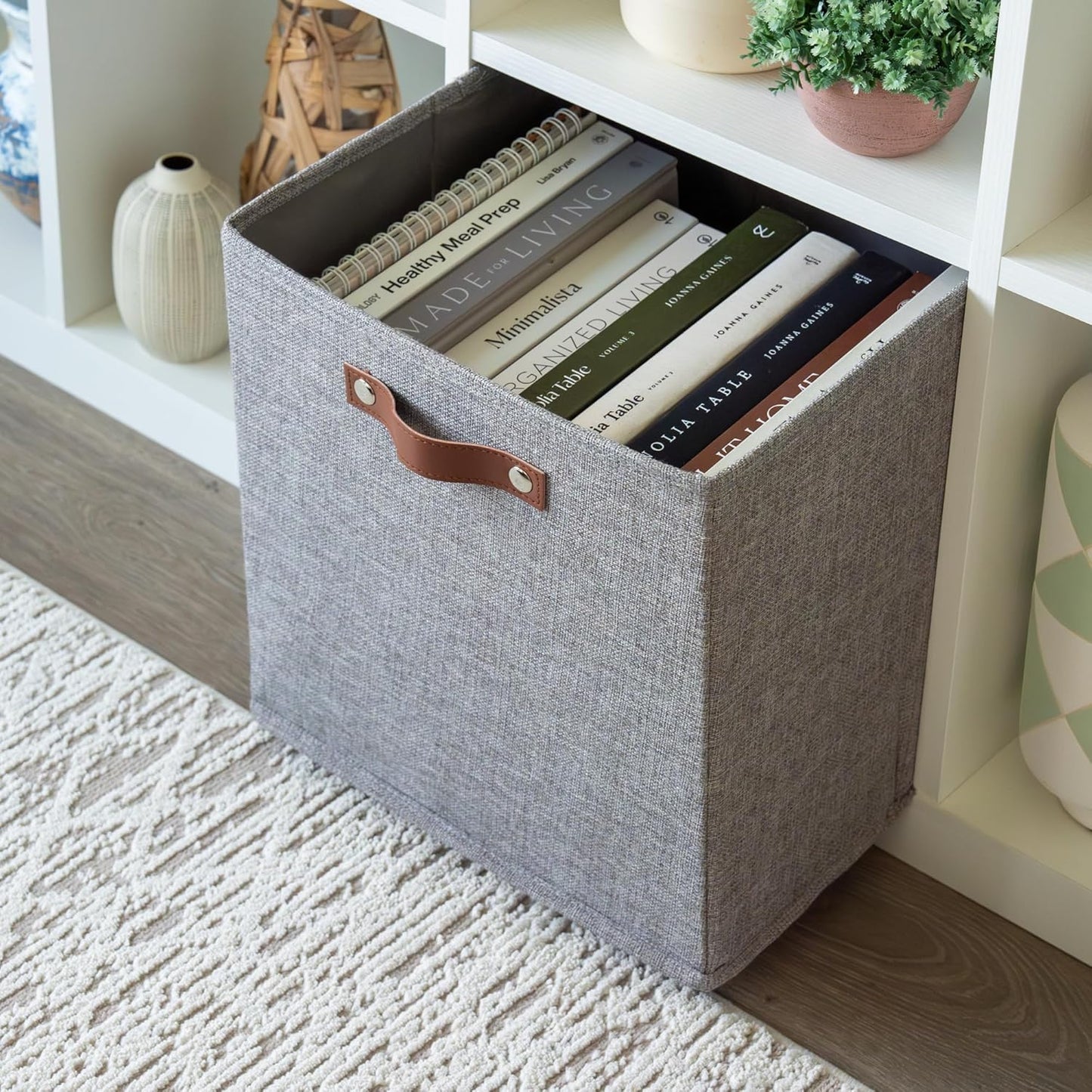 OrganiHaus 13" x 13" x 13" Cube Fabric Storage Bins Set of 4, Canvas Storage Cubes w/ Vegan Handles, 13 inch Collapsible Bins for Kallax, Cubbies Organizer, 13x13 Basket for Decor - Grey
