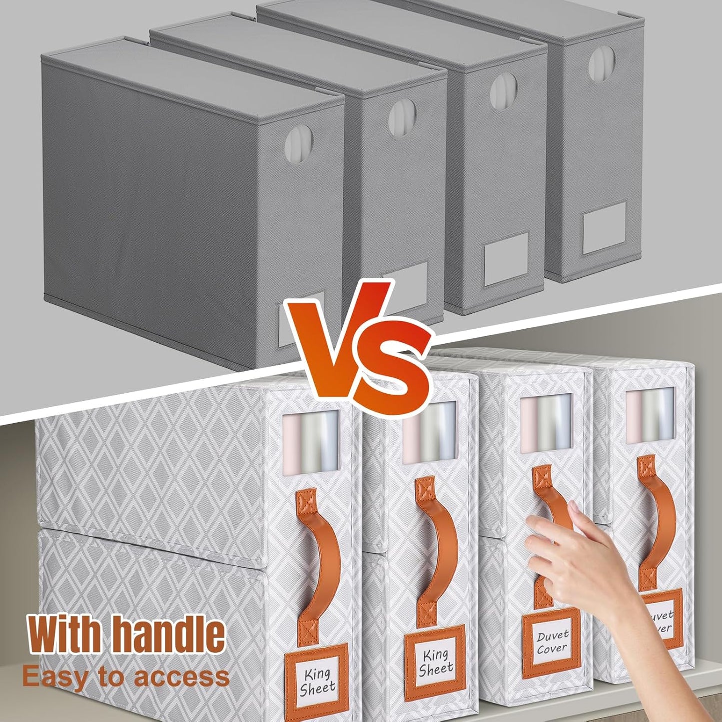 6 Pack Bed Sheet Organizers and Storage, (King & Queen Size) Sheet Organizer for Linen Closet, Foldable Bedding Storage Box with Window for Bedsheets, Duvet Cover and Pillowcase (Light Printed 6 Pack)