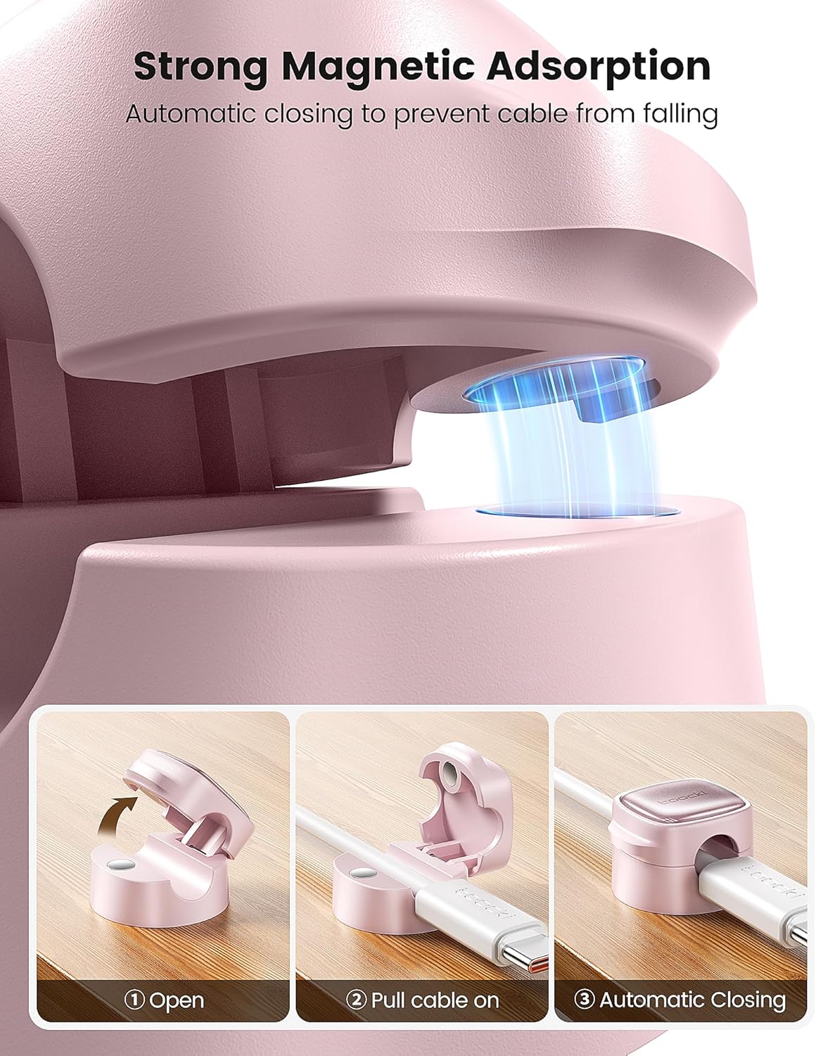 12 Pack Magnetic Cable Clips – Cord Organizer & Holder, Toocki Adhesive Cable Management, Wire Holder for USB Charging Cables, Ideal for Home, Office, Car, Desk, and Nightstand-Pink