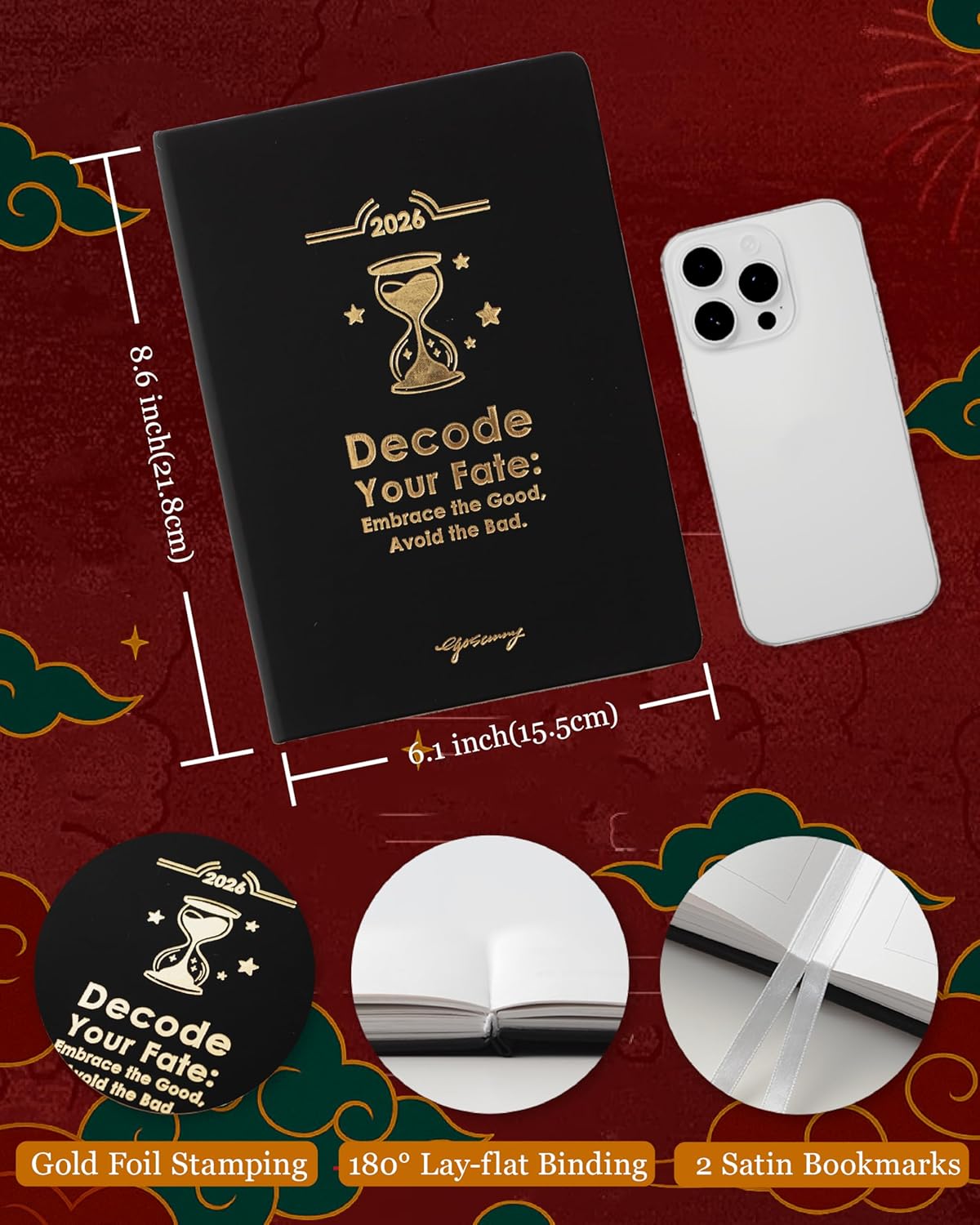 2026 Life Planner with Removable Folder and Elastic Bookmark, Daily Organizer with Forecast, Calligraphy Practice, Habit Tracker, To-Do Lists, and Weekly Layout, Black