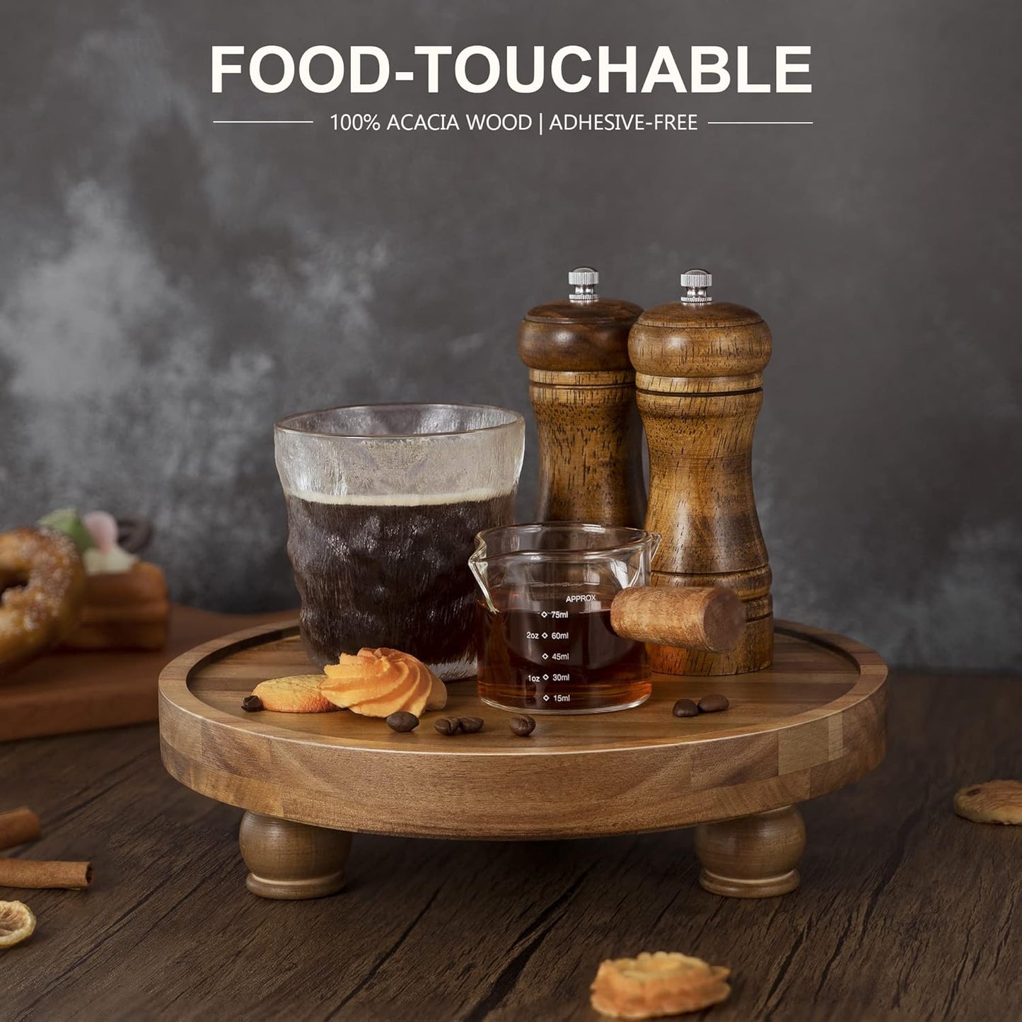 EOSAHR Wooden Riser for Display : Farmhouse Pedestal Stand for Your Kitchen Counter & Home Decor - Chic Round Waterproof Bathroom Trays for Soap, Plants, Jewelry, Perfume (Acacia Wood)